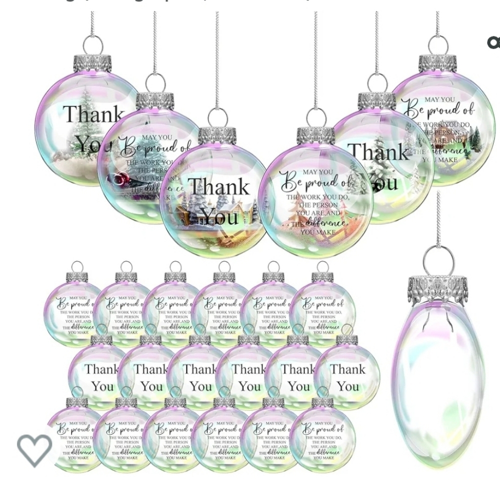 New in box! Set of 24 holographic transparent appreciation hanging ornaments